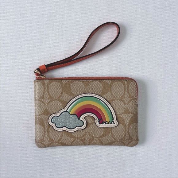 RARE Rainbow Coach wristlet with signature background - Picture 3 of 3